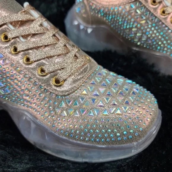 Cape Robbin Rose Gold Low Top Iridescent Rhinestone Lace Up Sneakers - Picture 8 of 9